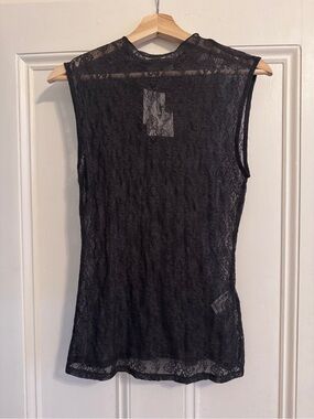 Zara Sheer Gray Lace Sleeveless Top - Elegant Layering Piece